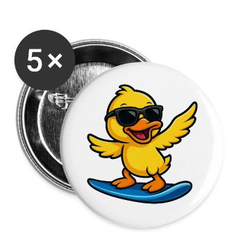 Coole Surfer Ente Kinder Strand Outfit Sommer - Buttons groß 56 mm (5er Pack) - Weiß - Vorne