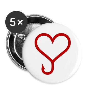 Angelhaken Herz | Anglerherz - Buttons groß 56 mm (5er Pack) - Weiß - Vorne
