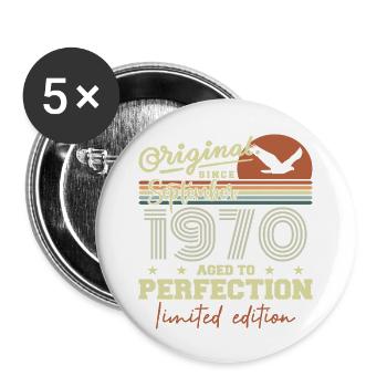 Born in September 1970 September - September 1970 - Buttons large 2.2''/56 mm (5-pack) - white - Front