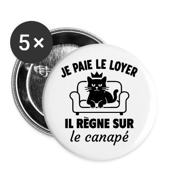 Chat humour Roi du canap - Lot de 5 grands badges (56 mm) - blanc - Devant