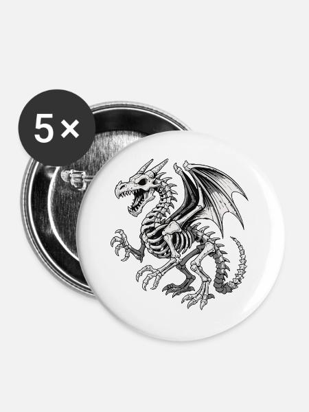 Himmlischer Drache Skelett Illustration - Buttons groß 56 mm (5er Pack) - Weiß
