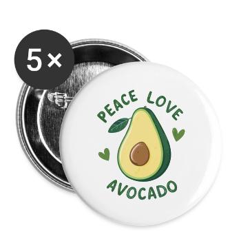 Frieden, Liebe und Avocado - Buttons groß 56 mm (5er Pack) - Weiß - Vorne