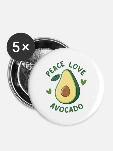 Frieden, Liebe und Avocado - Buttons groß 56 mm (5er Pack) - Weiß