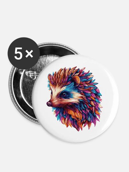 Igel Bunt - Buttons groß 56 mm (5er Pack) - Weiß