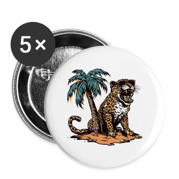 Leopard Insel Palme - Buttons groß 56 mm (5er Pack) - Weiß - Vorne