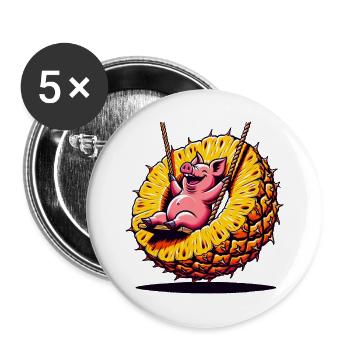 Ananas Schaukel Schweinchen - Buttons groß 56 mm (5er Pack) - Weiß - Vorne