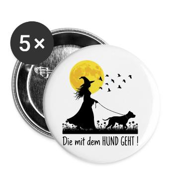Die mit dem Pitbull geht ! - Buttons groß 56 mm (5er Pack) - Weiß - Vorne