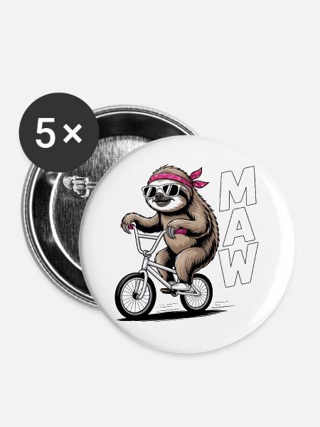 BMX-Faultier-Bandana - Buttons groß 56 mm (5er Pack) - Weiß