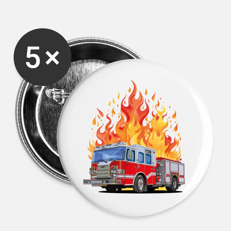 Fire brigade in action - Buttons large 2.2''/56 mm (5-pack) - white