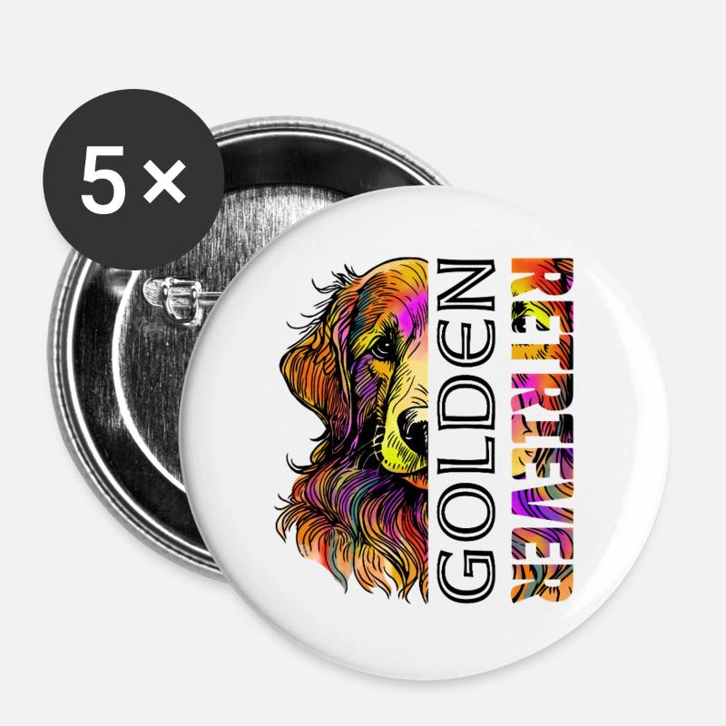 Golden Retriever - Buttons groß 56 mm (5er Pack) - Weiß