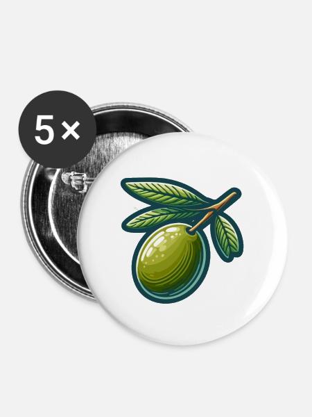 Olivenzweig-Muster für Naturkleidung - Buttons groß 56 mm (5er Pack) - Weiß