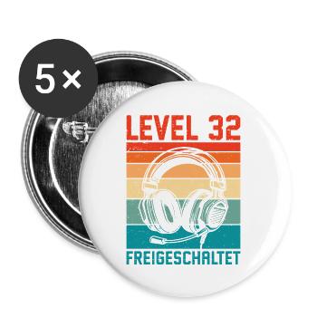 32nd Birthday Men Gamer Level 32 Unlocked - Buttons large 2.2''/56 mm (5-pack) - white - Front