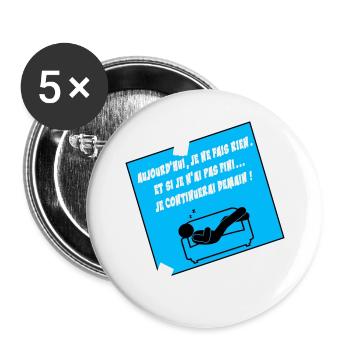Humoristisches Zitat auf blauem Sofa - Buttons groß 56 mm (5er Pack) - Weiß - Vorne