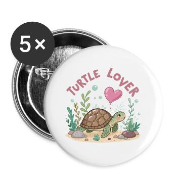 Pastellfarbene, verliebte Schildkröte - Buttons groß 56 mm (5er Pack) - Weiß - Vorne