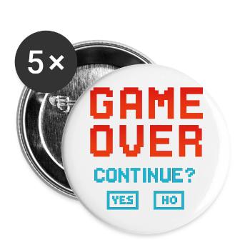Game Over, Continue? - Buttons groß 56 mm (5er Pack) - Weiß - Vorne