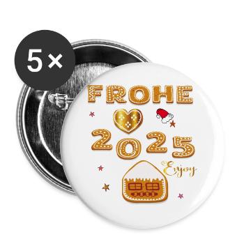 Frohe Weihnachten  - Buttons groß 56 mm (5er Pack) - Weiß - Vorne