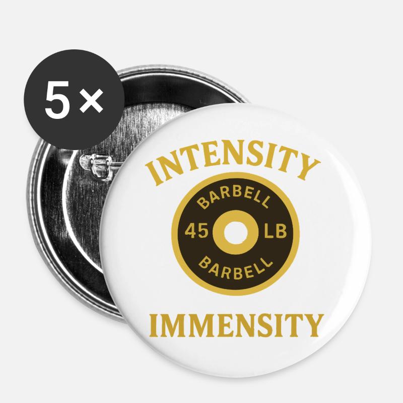 Conception intensive de poids d’haltères - Lot de 5 grands badges (56 mm) - blanc
