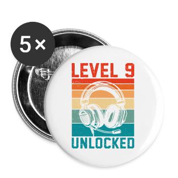 Kind 9 Jahre alt Level 9 freigeschaltet, 9. Geburtstag - Buttons groß 56 mm (5er Pack) - Weiß - Vorne