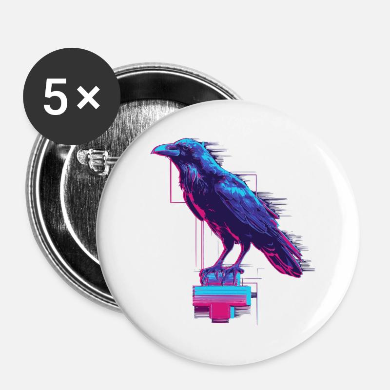 Neon Raven - Buttons large 2.2''/56 mm (5-pack) - white
