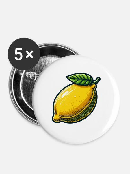 Natürliche illustrierte Zitrone - Buttons groß 56 mm (5er Pack) - Weiß