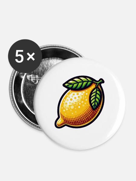 Zitrone Kunst Illustration - Buttons groß 56 mm (5er Pack) - Weiß