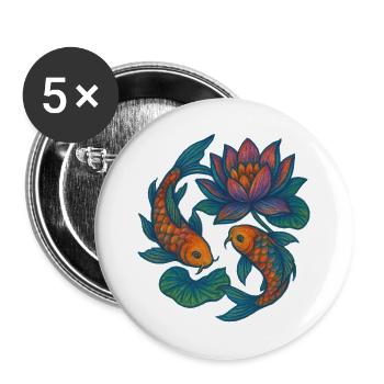 Lebendige Koi- und Lotus-Wasserszene - Buttons groß 56 mm (5er Pack) - Weiß - Vorne