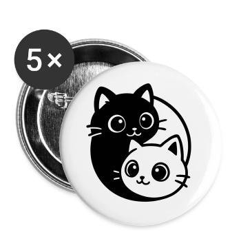 Ying Yang Cat Portrait - Buttons large 2.2''/56 mm (5-pack) - white - Front
