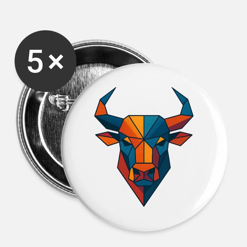 Stierkopf | Stier Print / Druck / Design - Buttons groß 56 mm (5er Pack) - Weiß