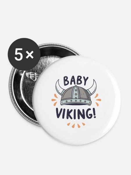 Baby Wikinger Held Helm - Buttons groß 56 mm (5er Pack) - Weiß