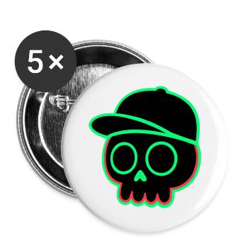 Neon Schädel Cap - Buttons groß 56 mm (5er Pack) - Weiß - Vorne