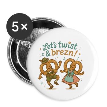 Bretzels dansants à la bavière - Lot de 5 grands badges (56 mm) - blanc - Devant