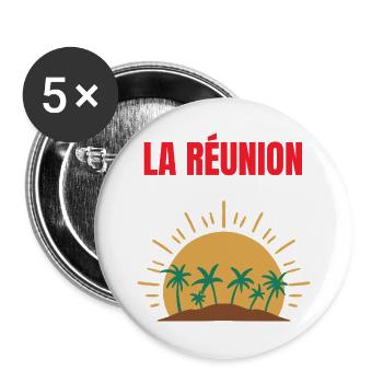 Reunion Island Sun and Palm Trees T-shirt - Buttons large 2.2''/56 mm (5-pack) - white - Front