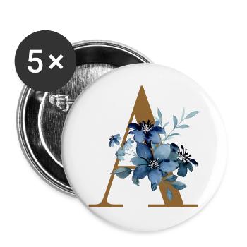Floral A – Golden Letter with Flowers - Buttons large 2.2''/56 mm (5-pack) - white - Front