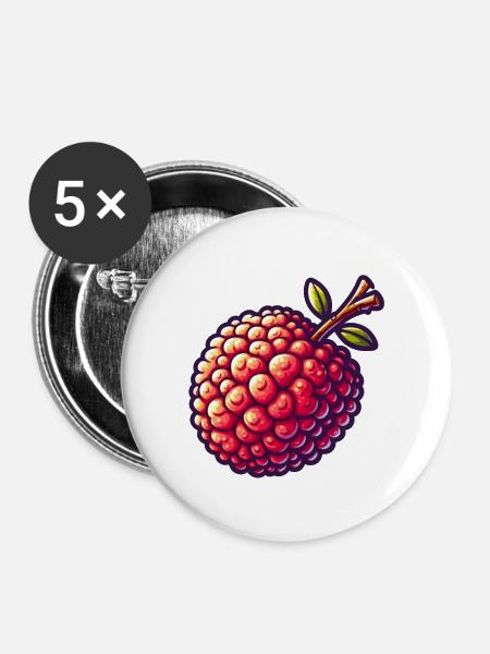 Litschi Pop Art Rot - Buttons groß 56 mm (5er Pack) - Weiß
