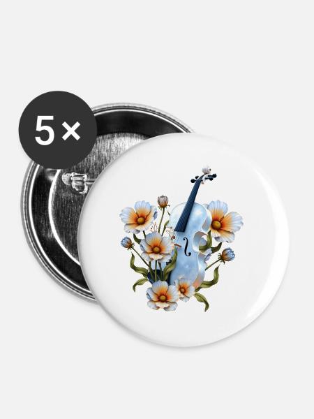 Viola Blau Blumen - Buttons groß 56 mm (5er Pack) - Weiß