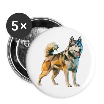 Siberian Husky - Cool Low Poly  Logo - Buttons large 2.2''/56 mm (5-pack) - white - Front