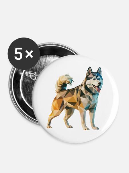 Siberian Husky - Cooles Low Poly Logo - Buttons groß 56 mm (5er Pack) - Weiß