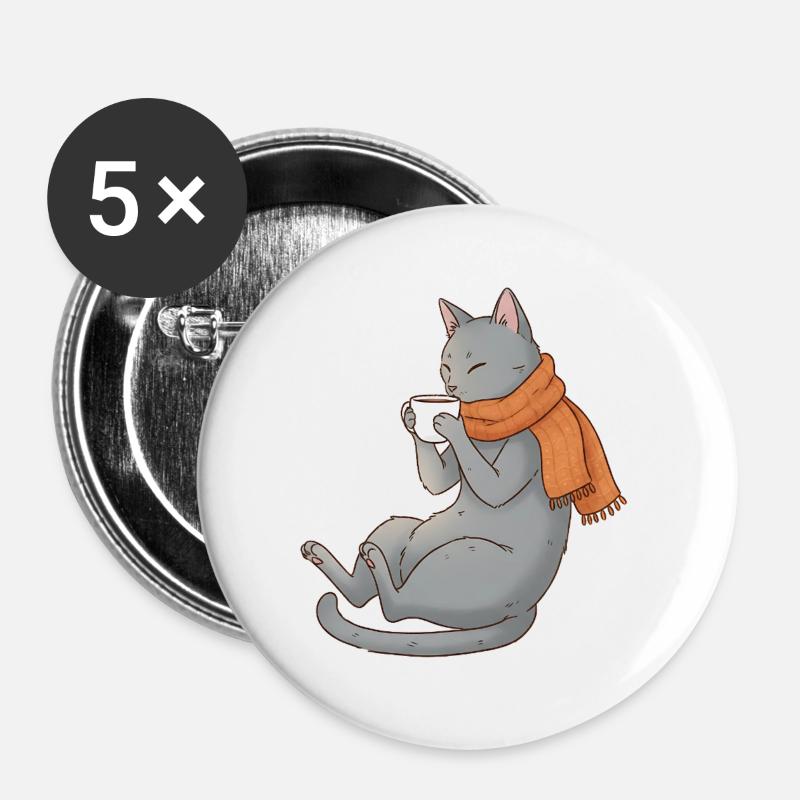 Coffee Cat - Buttons large 2.2''/56 mm (5-pack) - white