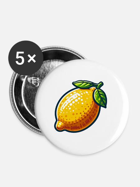 Lemon Cartoon Luminous - Buttons groß 56 mm (5er Pack) - Weiß