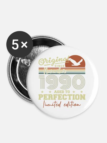 November 1990 Jubiläum 1990 November 1990 - Buttons groß 56 mm (5er Pack) - Weiß