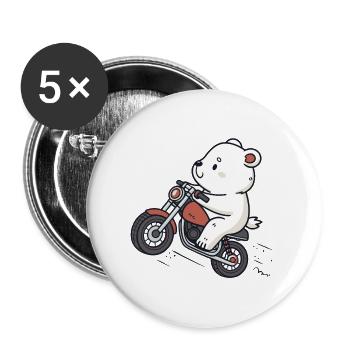 Ours blanc biker retro moto - Lot de 5 grands badges (56 mm) - blanc - Devant