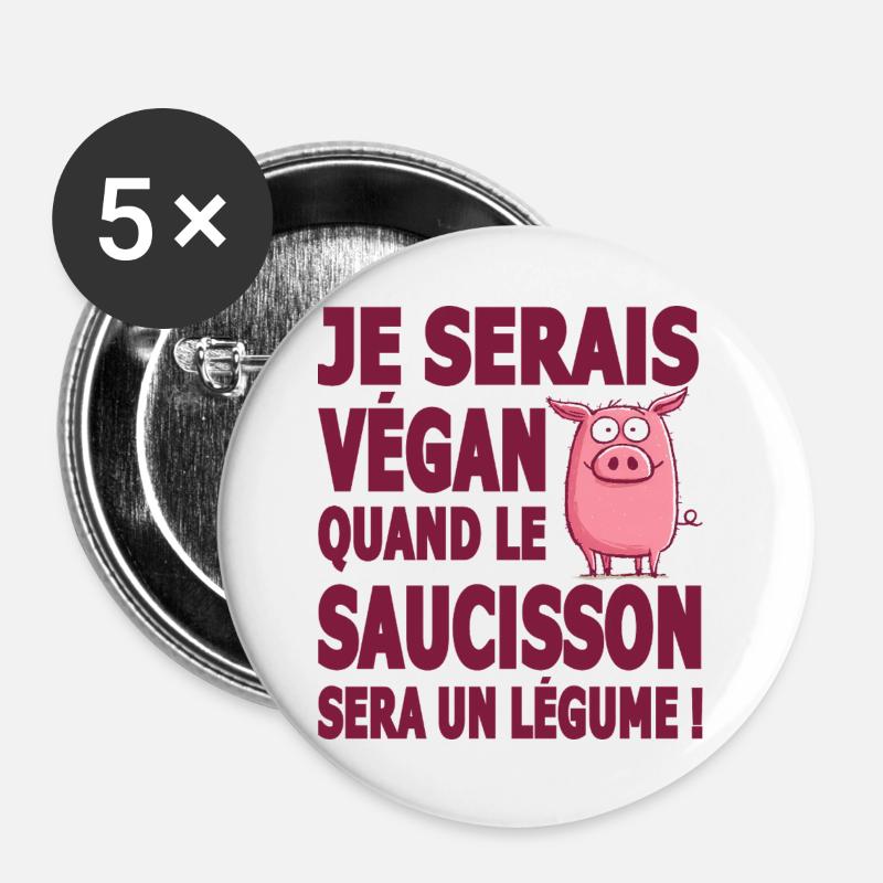 Vegan when sausage will be a vegetable - Buttons large 2.2''/56 mm (5-pack) - white
