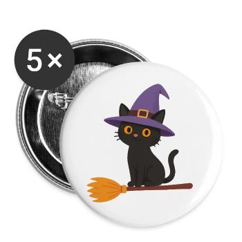 Witch on a Broom - Buttons large 2.2''/56 mm (5-pack) - white - Front