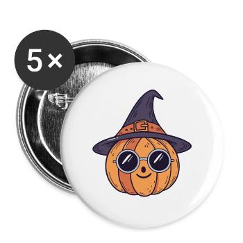 Kürbis Hexe Brille - Buttons groß 56 mm (5er Pack) - Weiß - Vorne
