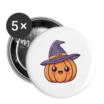 Kawaii Hexe Kürbis - Buttons groß 56 mm (5er Pack) - Weiß - Vorne