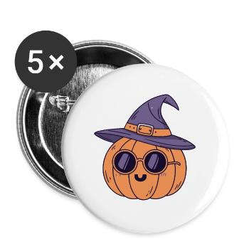 Schicke Kürbishexe mit Brille - Buttons groß 56 mm (5er Pack) - Weiß - Vorne