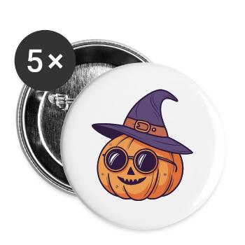 Citrouille Sorcier Chic Lunettes - Lot de 5 grands badges (56 mm) - blanc - Devant