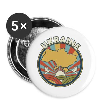 Ukraine Retro Sunrise Emblem - Buttons large 2.2''/56 mm (5-pack) - white - Front