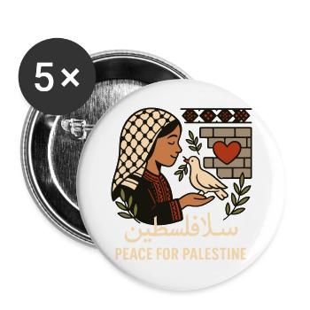 Peace for Palestine - Buttons large 2.2''/56 mm (5-pack) - white - Front