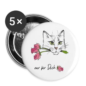 Cat with roses - Buttons large 2.2''/56 mm (5-pack) - white - Front